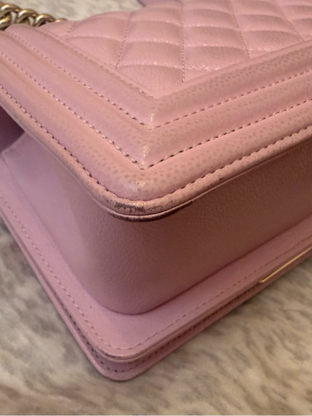 Pink Quilted Chain Shoulder Bag with Gold Hardware - Picture 6 of 15